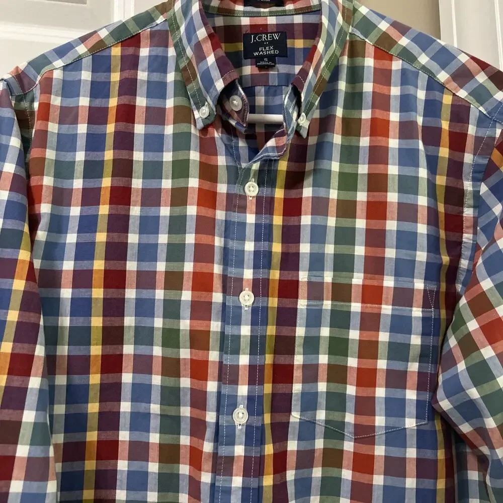 J.CREW Men's Dress Shirt Button-Up Slim Fit Flex Washed Multicolor Plaid Small